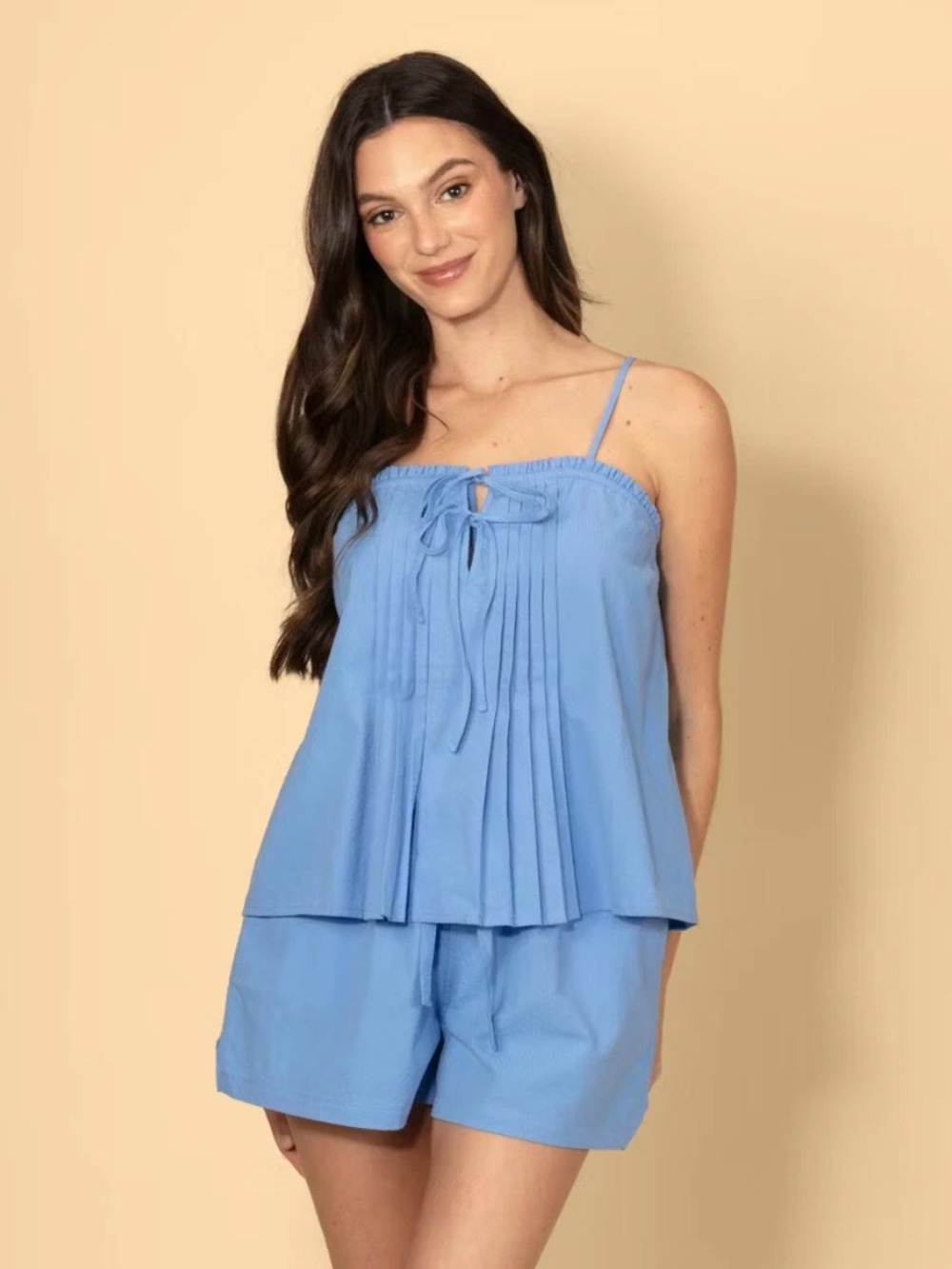 NWT Solid & Striped Women's Pintuck Seersucker Spaghetti Strap Tank Top Blue L